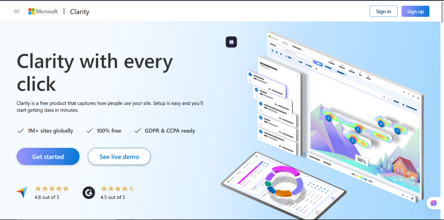 microsoft clarity home page snap