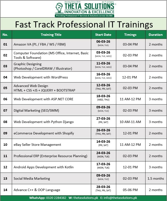 upcomming Trainings Schedual 