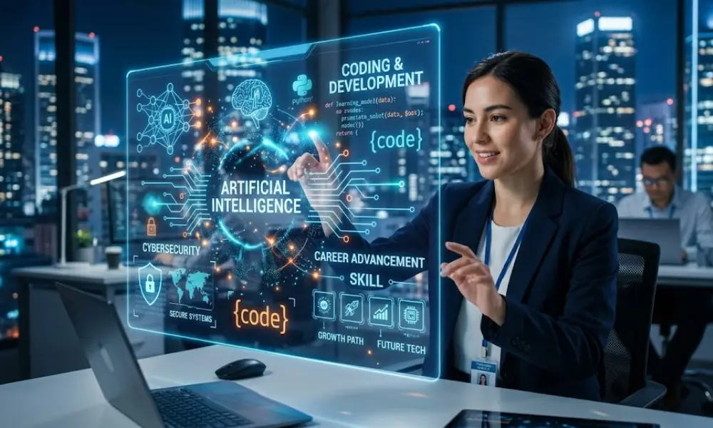 A girl while coding with AI tools 