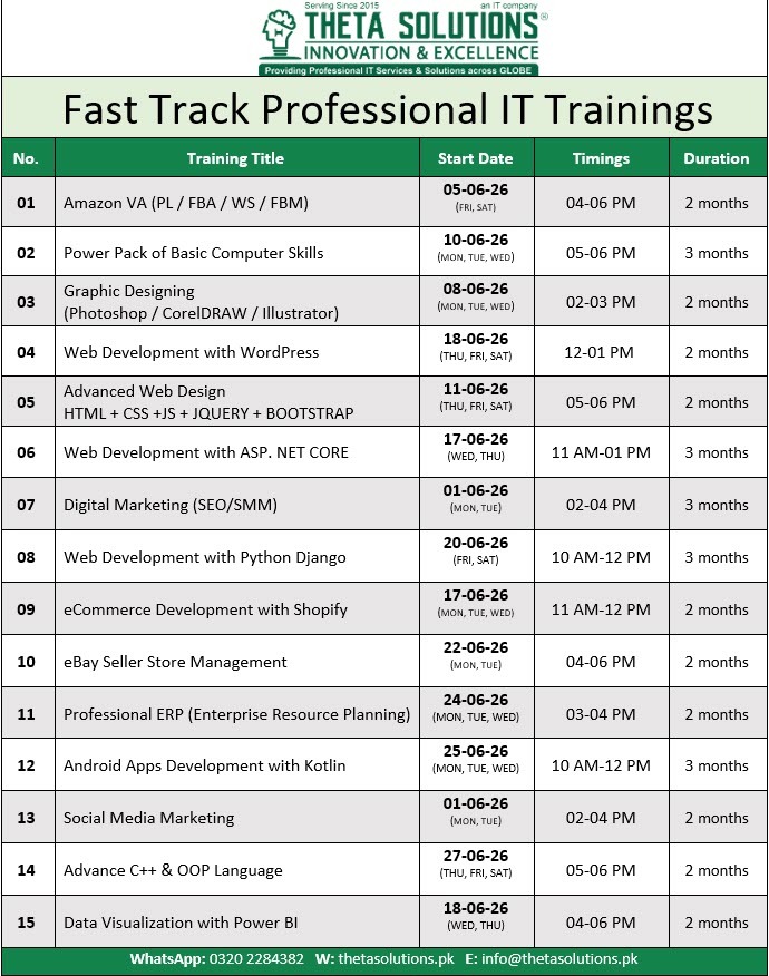 upcomming Trainings Schedual 