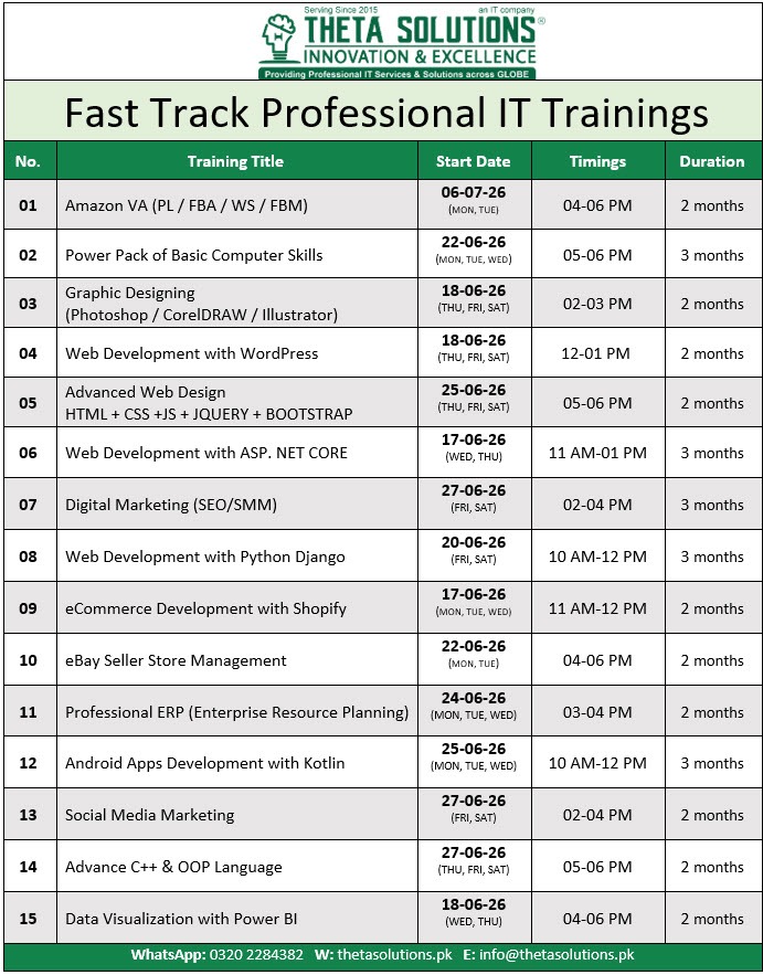 June 2026 - Fast Track Professional IT Trainings with Timings 2 upcomming Trainings Schedual