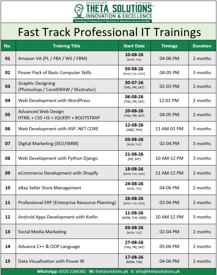 July 2026 - Fast Track Professional IT Trainings with Timings