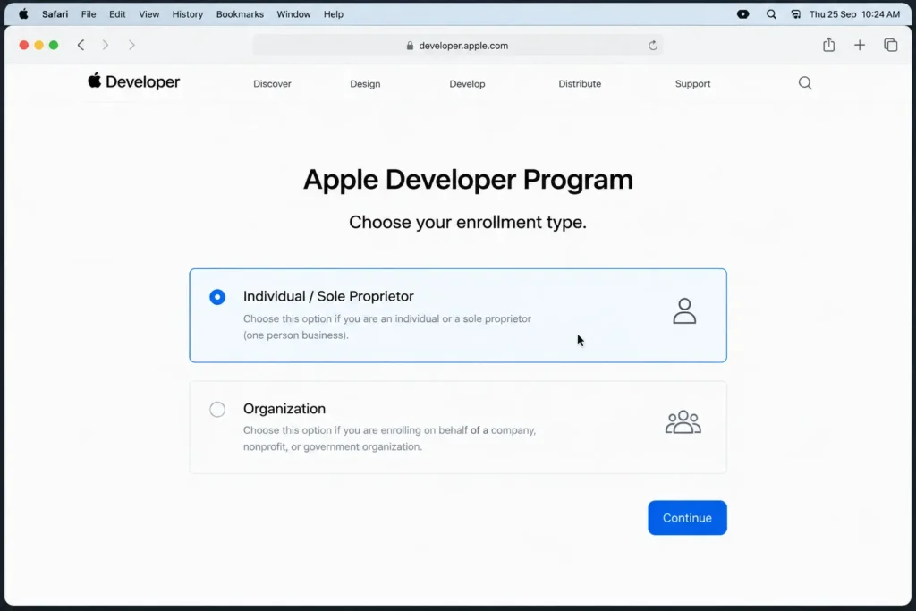 apple store individual developer account setup