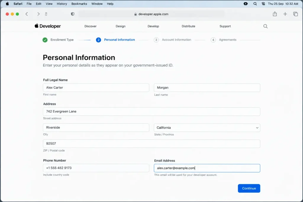 apple store individual developer account setup