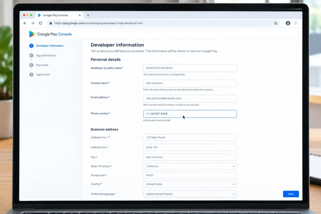 google play developer individual account setup