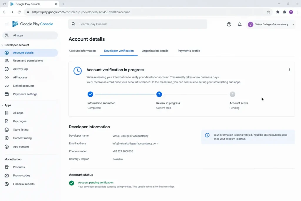 google play developer individual account setup